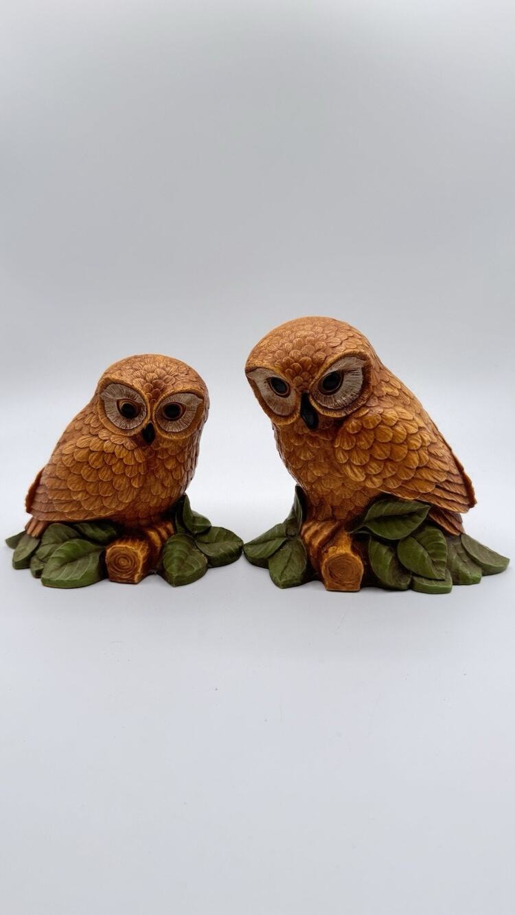 VTG Set Of 2 MCM Homco Woodland Owls On Branches